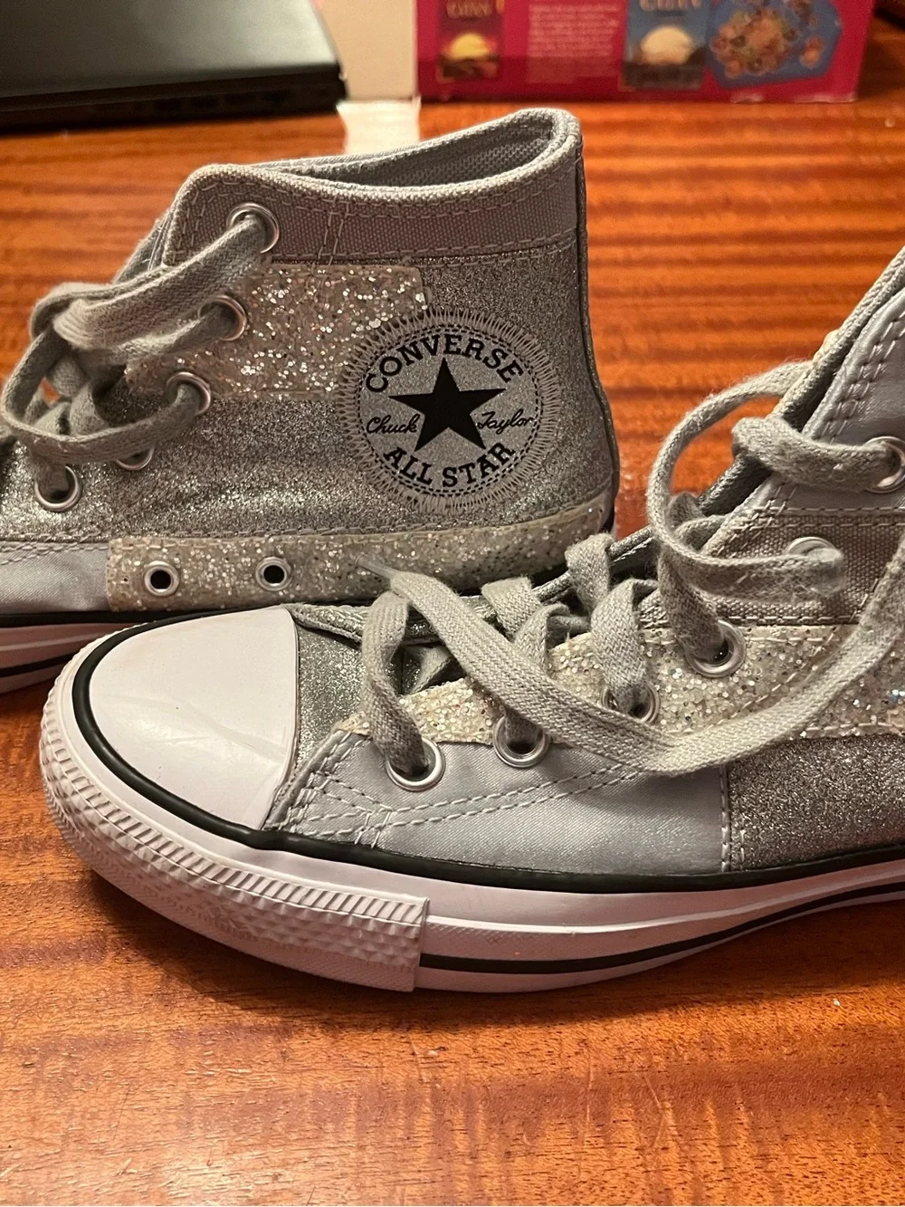 Converse Kids' Silver Glitter High Top Sneakers